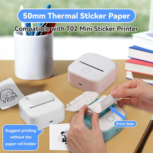Memoqueen White Self-Adhesive Thermal Labels for Phomemo M02/M02S/M04S/M04AS Pocket Bluetooth Printer, 50mm x 3.5m, 3