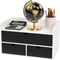 Wisuce Desk Organizer with Drawers - White-Black Bamboo Desktop Organizer Storage for Bills, Office Supplies,