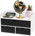 Wisuce Desk Organizer with Drawers - White-Black Bamboo Desktop Organizer Storage for Bills, Office Supplies,