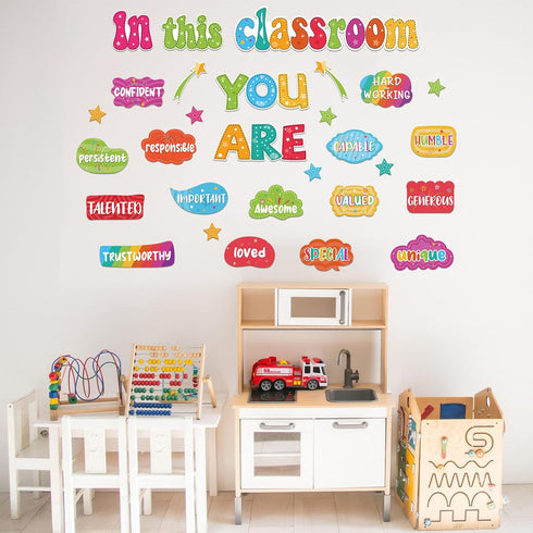 Rainbow Bulletin Board Decorations - 31Pcs Positive Inspirational Signs for Classroom Door and Wall Decor