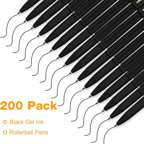 Outus 200 Pcs Black Gel Ink Pens, Ultra Fine Point Rollerball Pens for Office, School, Writing, Sketching