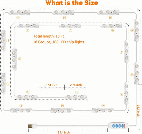 DLOMT 3 Dimmable Vanity Lights for Mirror LED Makeup Light Strip with Color Temperature Lighting Modes and Stick on