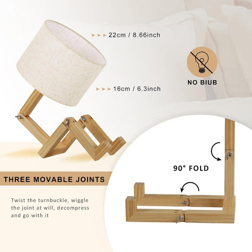 Cute Desk Lamp with Wood Base, Changeable Shape Creative Robot Table Lamp, Bedside Fun Funky Reading Desk Lamp