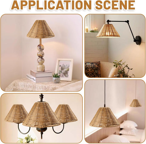 CHGCRAFT Empire Clip-On Chandelier Lamp Shades Cone Natural Rattan Lamp Shades Replacement Clip on Lamp Shade for Floor