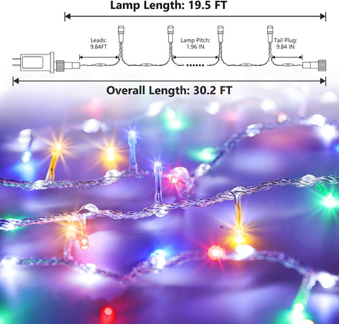 30FT 240 8 6 Timmer Jyoiat String Lights - LEDs Water Flowing Multicolor String Lights with Basic Modes + Flowing
