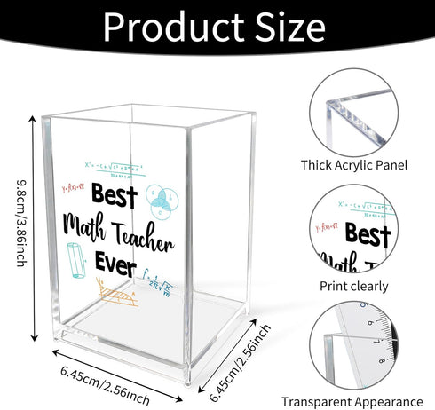 HUHALLI Math Teacher Appreciation Gifts Thank You Acrylic Pencil Bookmark Holder Pen Cup Math Teacher Gifts Mothers Day