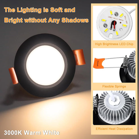 YGS-Tech 2 Inch Dimmable LED Recessed Lighting Downlight, 3W (35W Halogen Equivalent), 3000K Warm White Ceiling Light