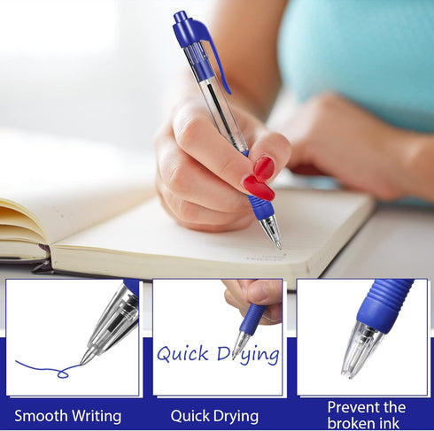 Fainne 200 Pack Retractable Ballpoint Pen, 1.0 mm Medium Point, Refillable Smooth Writing Pens for Office School