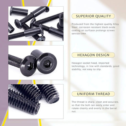 Swpeet 25Pcs M6x40mm Carbon Steel Black Hex Drive Socket Cap Bolts with 1Pcs Allen Wrench, Furniture Kit