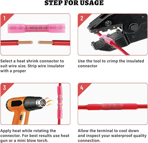 RED WOLF 240PC Heat Shrink Wire Connector Butt Kit, Insulated Crimp Connectors for Automotive Industrial Waterproof Use