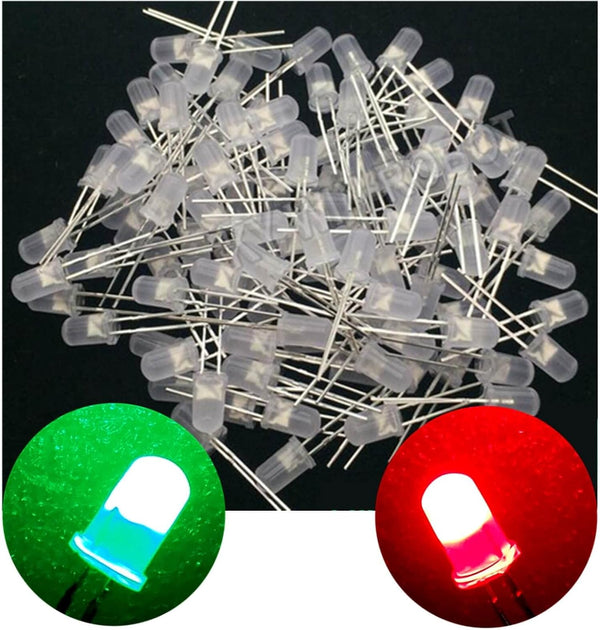 QISKAII 100PCS 5mm Dual Bi Color Polar Changing Red/Green Led Diffused LEDs 2-Pin