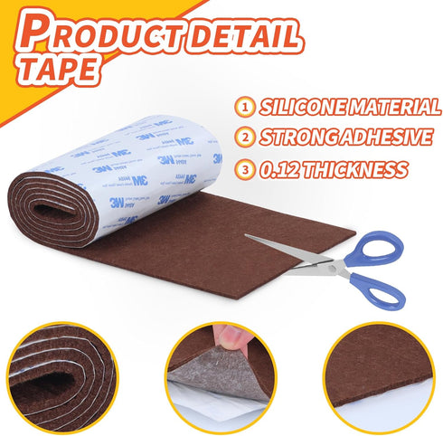 Felt Furniture Pads, Non Slip Self Adhesive Cuttable Felt Tape Brown Heavy Duty Roll for Protecting Floors