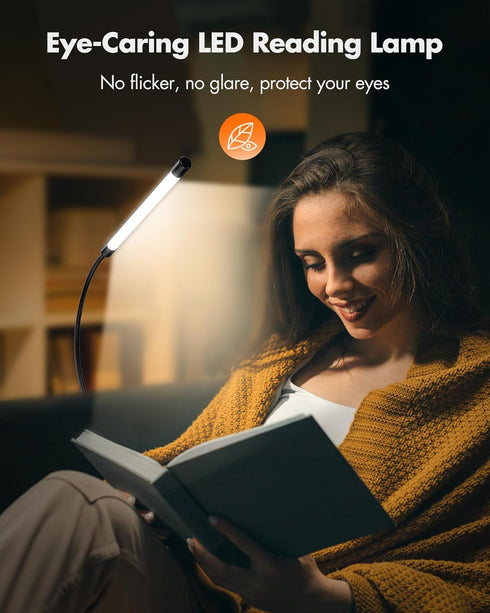 JHD LED Desk Lamp with Clamp, Adjustable 3 Modes, 10 Brightness Levels, USB Eye Caring Gooseneck Light, Black