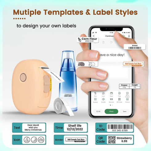 OBZ Bluetooth Label Maker, Portable Inkless Wireless Label Maker Machine with Tape, Multiple Templates for Home Storage