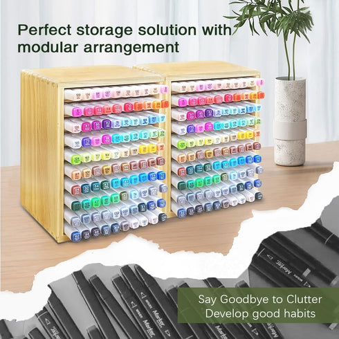 VTOINKK organizer100 wooden bamboo marker storage - marker holder for desk, alcohol marker storage and markers