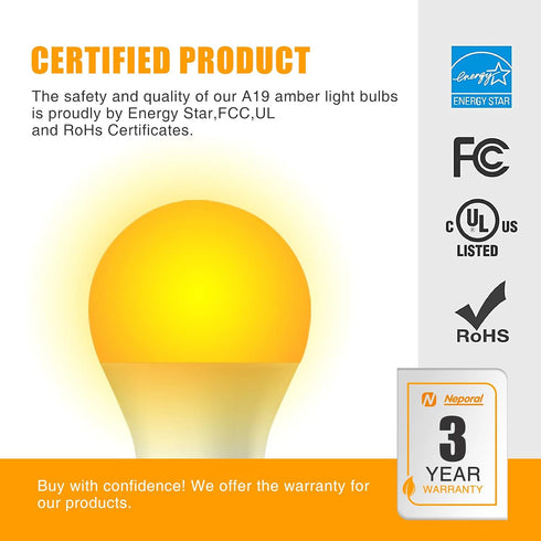 Bulbs, 9W, 60W A19, 1800K, (6) Neporal Amber Light Equivalent, Soft, Blue Light Blocking, Warm, Night Light, Dim