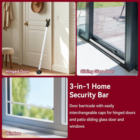 2-Pack, 3-in-1 Jammer Sliding Door Stoppers Security Bar Apartment Patio Door Security Bar From Inside, Adjustable