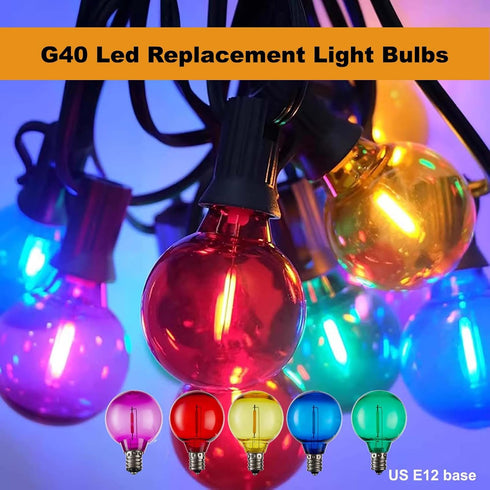 G40 Bulbs, E12 Bulbs, 0.6W 120V 2700K 25 Pack Multicolor LED Outdoor String Light Shatterproof Waterproof, Base