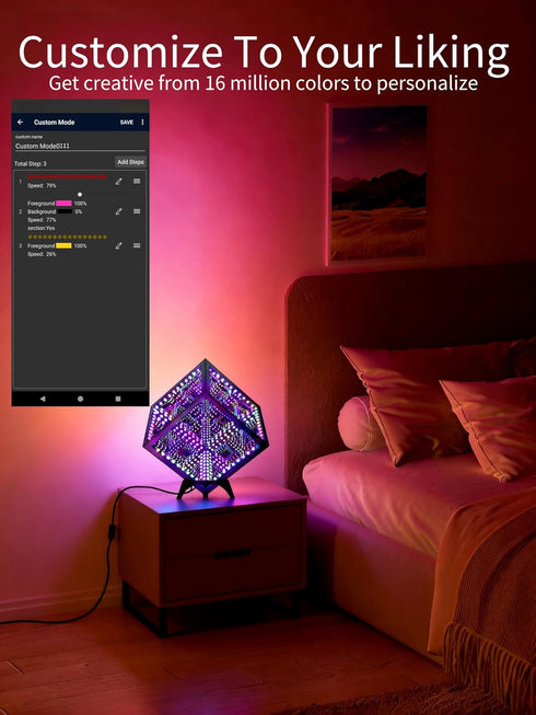 Generic 100+ More(5Inches) Infinity Hyper Cube LED Table Lamp - Infinity Mirror Light with Patterns, Music Sync, App