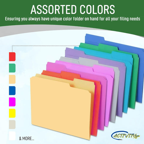 Green File Folders, 1/3-Cut Tabs, Letter Size, 12-Pack, Durable Office Filing Folders for Documents and Papers