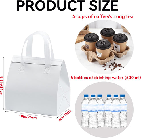 12 9.5 6 10 Pcs Insulated Take Away Bags, Disposable Lunch Bags For Food Takeaways, Coffee, Milk Tea, Seafood, Pizza