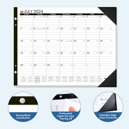 SUNEE 2024-2025 Desk Calendar - Large 22x17 Blotter Pad for Desktop, 18 Months Calendar, Black