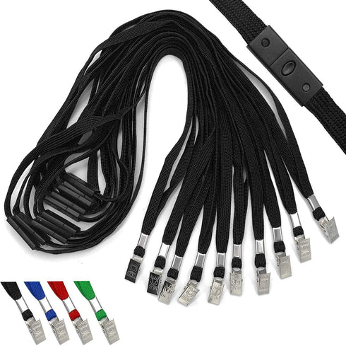 Black Lanyards 25 Pack - Comfortable Breakaway Neck Straps with Premium Bulldog Clip for Badges