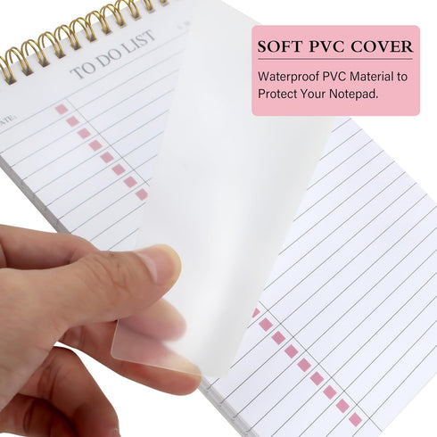 To Do List Notepad, Undated Daily Planner with Checklist, Spiral Waterproof Cover, Pink, 52 Sheets, 5.5"*8.3" A5 Size