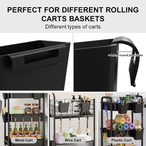 WBKATN 6 Pack 6 6 Rolling Cart Accessories, Black Plastic Hanging Cup Holder for Utility Storage Carts Organizer