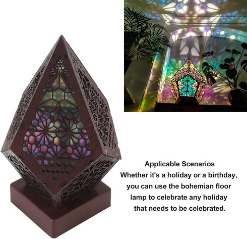LEEZAD LED Star Projector, Colorful Retro Bohemian Wooden Star Sky Floor Projection Lamp, Night Light Projector