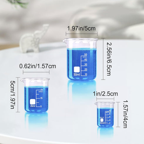 Glass Beakers Set, 5 Sizes - 10ml, 25ml, 50ml, 100ml, 250ml, 3.3 Borosilicate Beakers for Laboratories or Classrooms