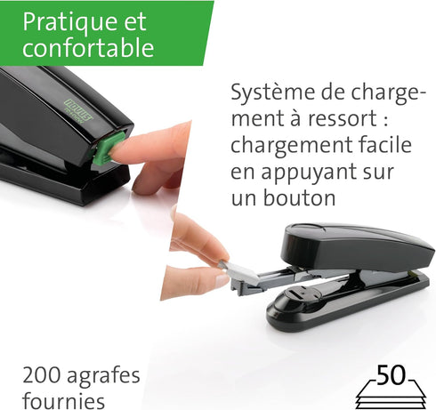 Novus B4fc re+new Flat Clinch Stapler, 50 Sheet Capacity, Made of 80% Recycled Plastic, Black Special Edition