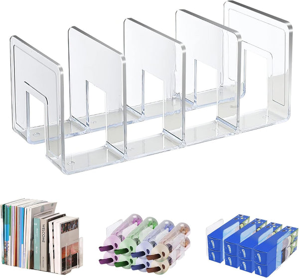 Marte Vanci Clear Acrylic File Sorter - Sturdy Desk Organizer Shelf with 4 Sections for Letter, Cookbooks, Home Office