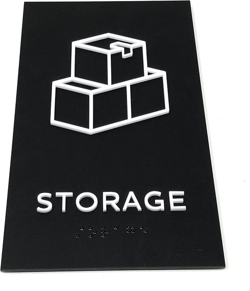 Storage Sign, ADA Compliant Modern Design Door Sign with Grade 2 Braille for Private Area, 3M Double Sided Tape