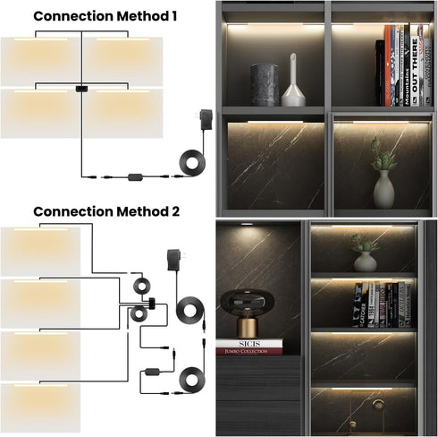 Lumtide Dimmable 2700K (4Pack 12In) Black Shelf Lights, LED Bookcase Lighting Compatible with Alexa, WiFi Under Shelf