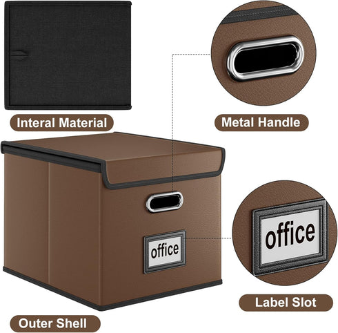 Huolewa Upgraded Faux Leather File Organizer Box with Lid, Collapsible Hanging Folder Box for Home/Office Storage