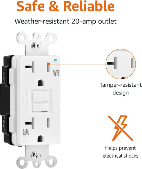 Amazon Basics Weather-Resistant GFCI Receptacle with LED Indicator, 20 Amp, White
