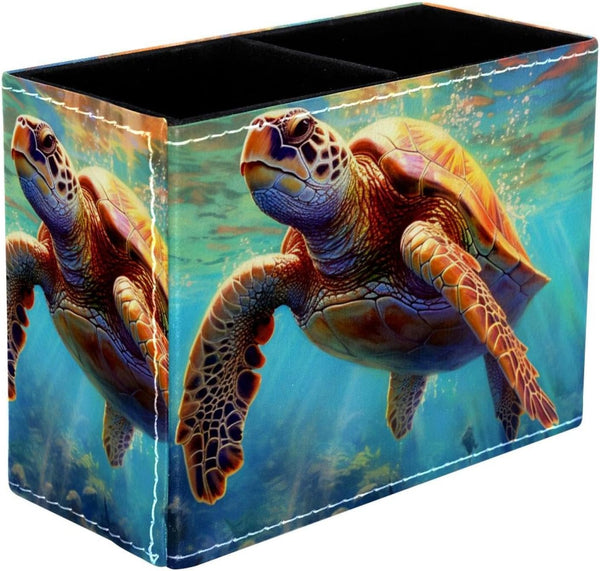 Ocean Sea Turtle Pen Holder, Office Storage Pencil Organizer for Desk