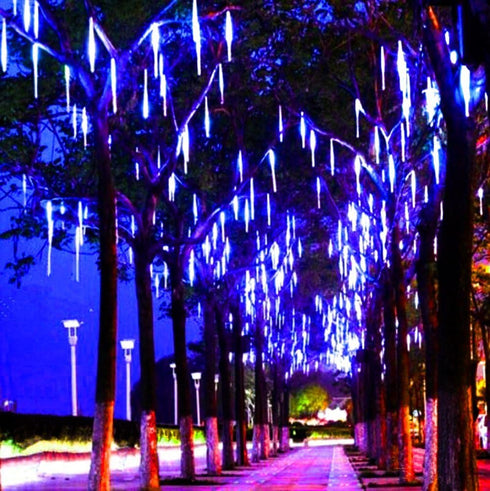 30cm 8-Tube Falling Rain Meteor Shower Christmas Lights, Blue Outdoor Icicle Shooting Star Lights