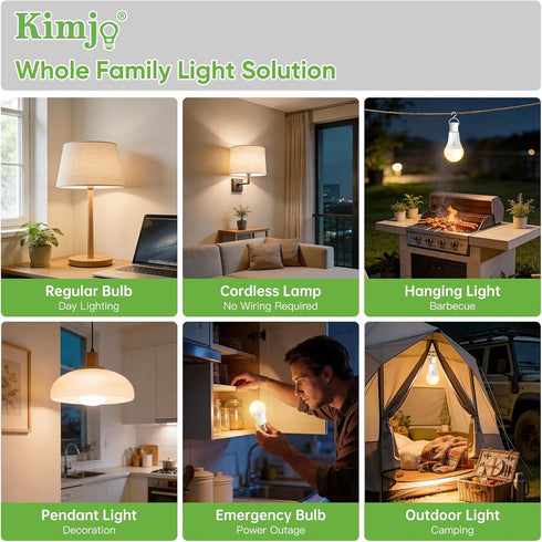 Bulbs 2600mAh Bulb 3 Dimmable (E26, Hook),1 Pack Kimjo Rechargeable Light with Remote, Keep Lighting During Power