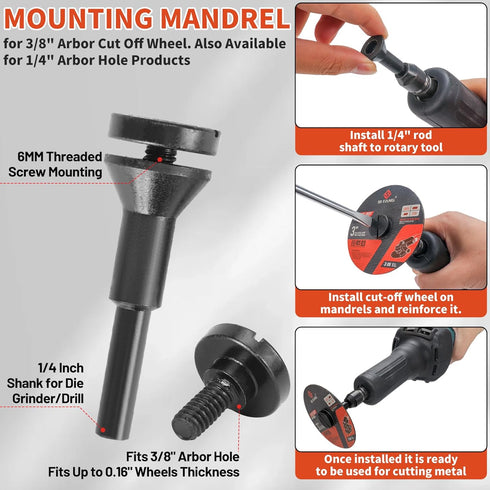 25Pcs 3 inch Cut Off Wheels with 1/4 in Mounting Mandrel Kit for Die Grinder, Metal & Stainless Steel