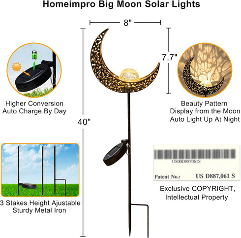 Homeimpro Moon Solar Lights Outdoor Garden Decor Gifts for Mom Women,Waterproof Stakes Yard Decorations for Lawn, Patio