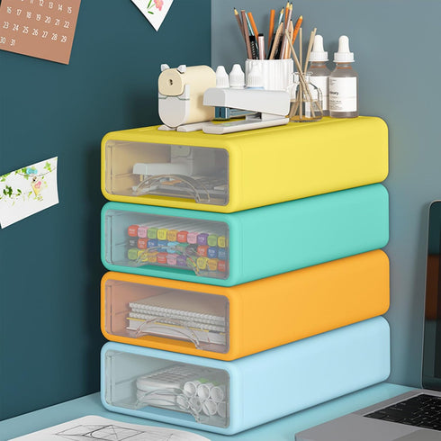 Desk Organizer with Drawers, Stackable Storage Drawers for Office Supplies, Makeup, Pencils, Chargers (4 Pack)