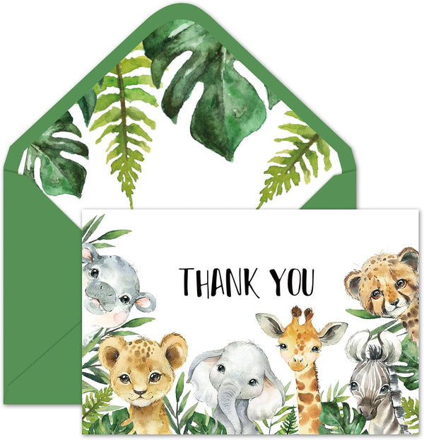 Whaline 50 Pack Safari Jungle Thank You Cards with Envelopes Stickers Jungle