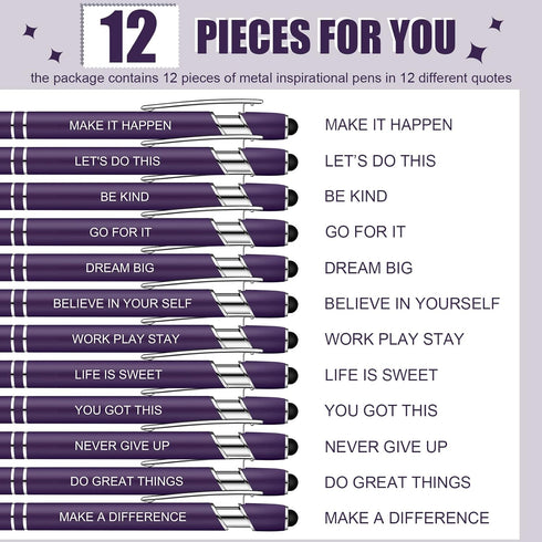 Zonon 12 Pieces Fine Point Inspirational Motivational Pens, Fun Quotes Ballpoint Pens for School Office Gifts (Dark