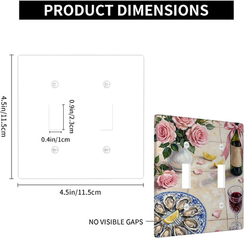 Generic Roses Double Light Switch Cover Plate, Romantic Elegant Wine Bottle Oysters None Peach Plastic Standard Size