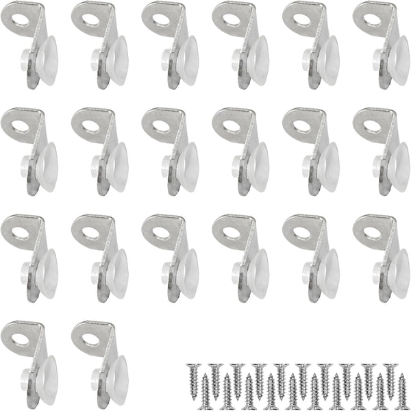 Runseaway 20Pcs Glass Shelf Right Angle Fixing Clip Bracket with Suction Cup, Wall
