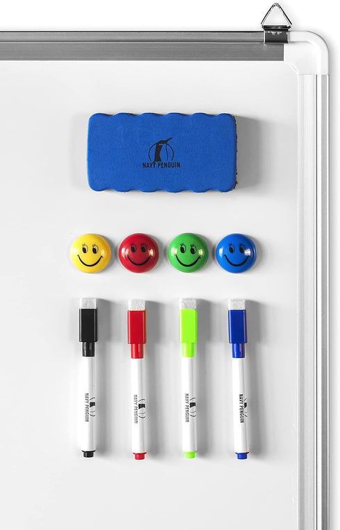Whiteboard Set - 24 x 18 in Dry Erase Board with 1 Magnetic Eraser, 4 Markers, 4 Magnets, and 6 Labels