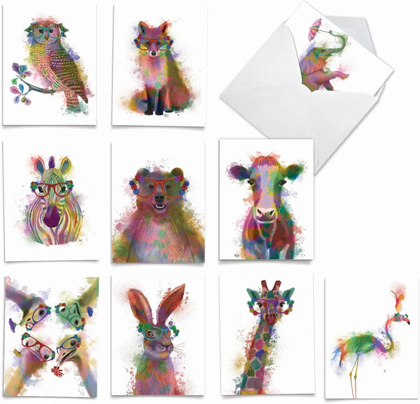 The Best Card Company - 10 Unique Blank Watercolor Animal Note Card Box Set, 4 x 5 Inch, Kids Greeting Cards