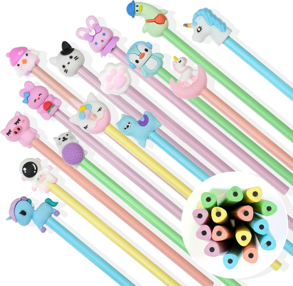 AUAUY Pencils #2 HB, Fun Cartoon Pencil Toppers, 15PCS Wood-Cased Graphite Pencils for Kids